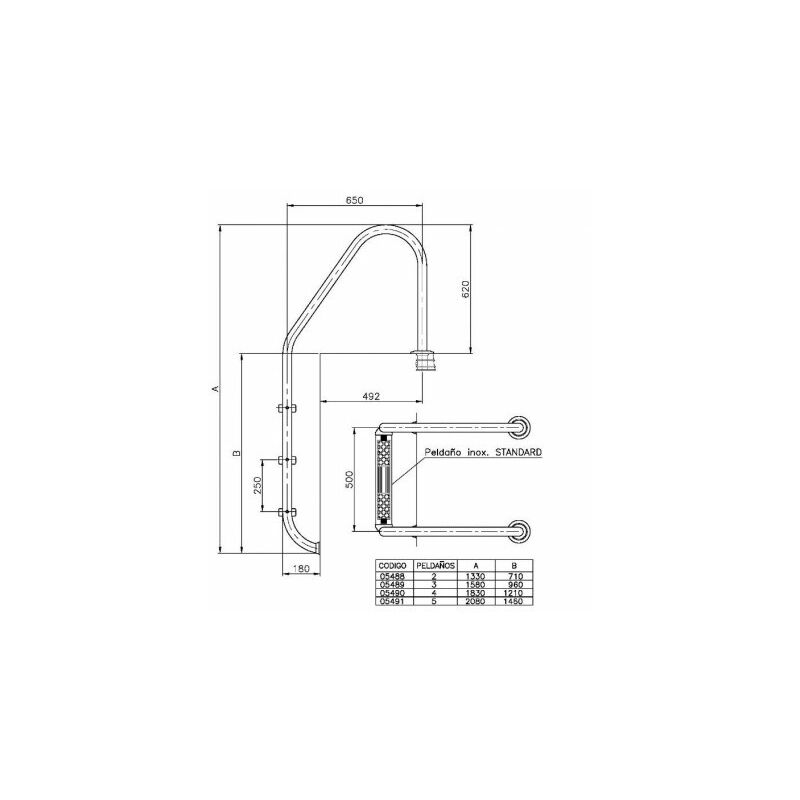 Échelle Piscine Hors-Sol Gre L4PL - 4 Marches Antidérapantes - Hauteur 138cm