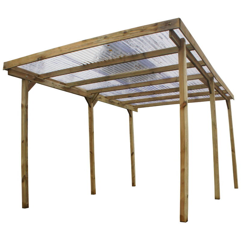 Carport pergola simple autoporté en bois traité - avec toit en PVC - 1  voiture - 15 m² - OURANOS