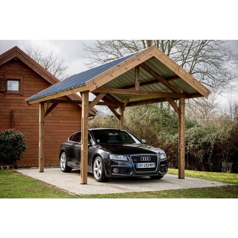 Outsunny Carport auvent pour voiture 5,95L x 2,90l x 2,60H m acier  galvanisé robuste toit PE haute densité gris 5,95 2,9 2,6