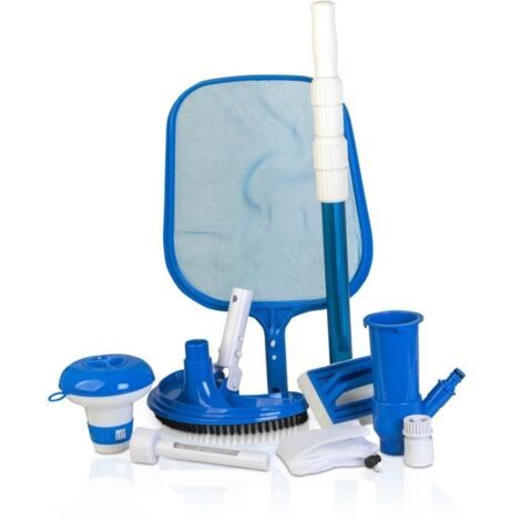 GRE – Kit d'entretien de piscine 6 accessoires – Manche télescopique 120cm – Brosse ligne d'eau – Épuisette de surface – Thermomètre flottant (1/2)