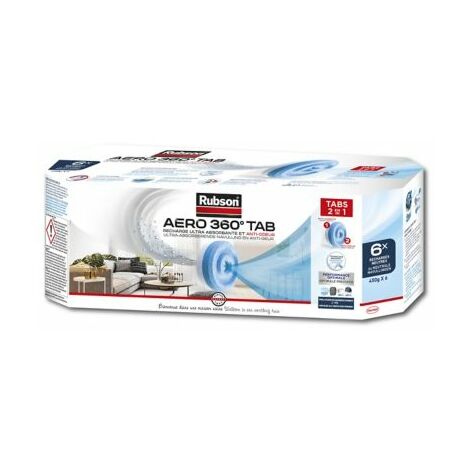 Rubson AERO 360° 6 Recharges en tabsde 450 g neutres pour absorbeur d'humidité, recharges pour déshumidificateurs AERO 360° ultra absorbantes et anti odeurs