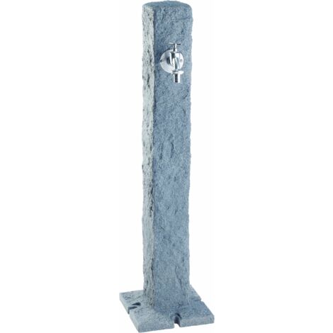 Garantia – Fontaine de jardin en polyéthylène gris clair – Dimensions 100x13x13 cm – Robinet en laiton chromé – Résistante au gel (1/6)