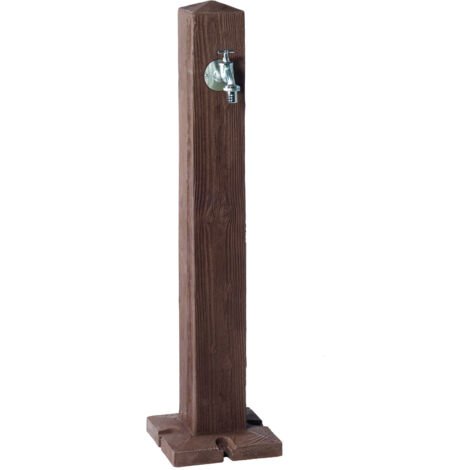 Garantia – Fontaine de jardin imitation bois – Socle de fixation avec 4 points d’ancrage – Raccordement par le bas 3/4" (19mm)