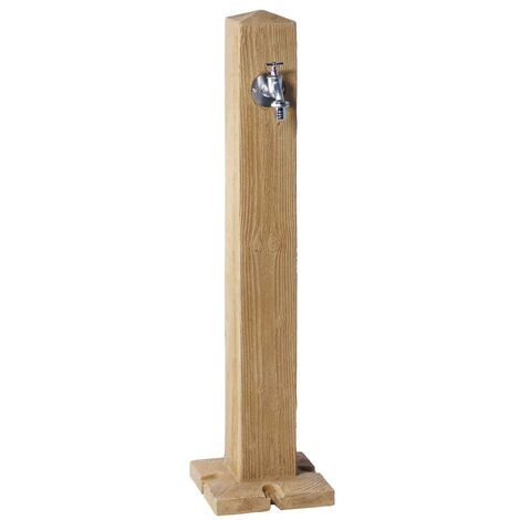 Garantia – Fontaine de jardin en polyéthylène imitation bois clair – Robinet laiton 3/4' inclus – Dimensions 100x13x13 cm – Installation sécurisée