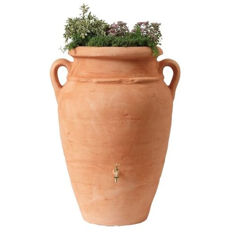 Garantia – Récupérateur d'eau de pluie amphore antik terracotta 250L – Polyéthylène traité anti-UV – Bac à plantes intégré – 995134