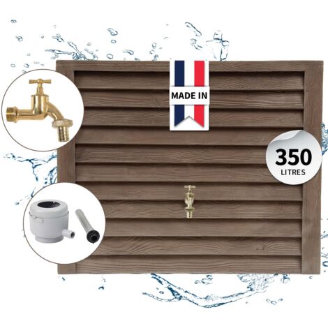 Graf – Récupérateur d'eau de pluie mural 350L en plastique recyclé – Finition bois foncé – Installation facile contre mur – 995146