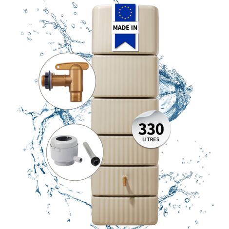 Garantia – Récupérateur d'eau de pluie slim 300L sable – Hauteur 182 cm – Polyéthylène renforcé – Installation facile – 211806