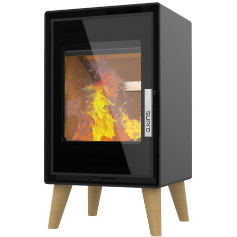 Supra – Poêle à bois 4,8 kW – Double combustion – Vision du feu 43,2 cm – Raccordement des fumées 150 mm – Écologique et performant