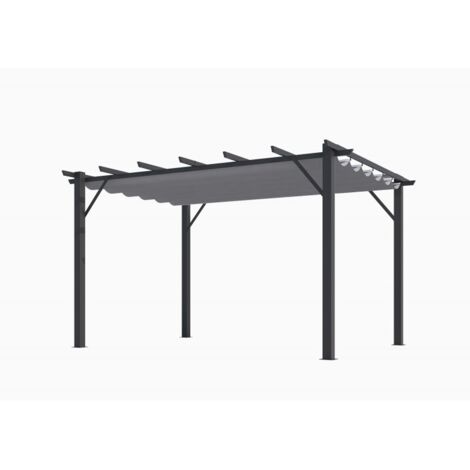 Foresta – Pergola aluminium gris anthracite 12 m² – Poteaux 10x10 cm – Toile rétractable polyester 140 gr/m² – Système de tringle à rails (1/5)