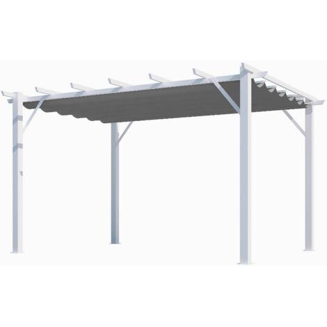 Pergola en aluminium blanc 400x300 cm avec toile coulissante 140 gr/m² – Surface 12 m² – Pour 8 personnes – PER4030WG – Altona (1/5)