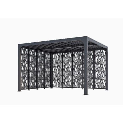 Pergola bioclimatique aluminium gris anthracite – 9 panneaux moucharabieh – Lames orientables manuelles – Surface 10,80 m² – Dimensions L 360 x L 300 x H 231 cm – Altona