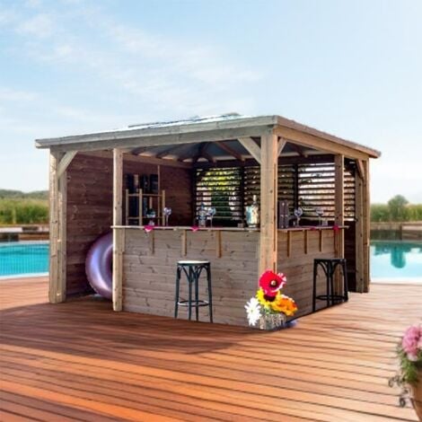 HABRITA Pool House Blueterm - 3,79 x 3,79 m - Bois Thermochauffé - Toit ACP - Ventelles - Comptoirs