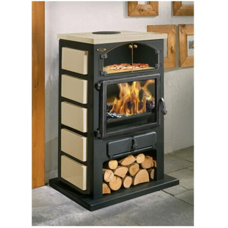 Poêle à bois GODIN vintage – Habillage fonte et acier noir – Régulation thermostatique – Raccordement 180 mm – Pour bois dur