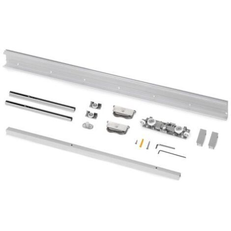 Emuca – Kit quincaillerie porte coulissante bois Wall – Fermeture souple – Acier, aluminium et plastique – Pour espaces limités (1/7)