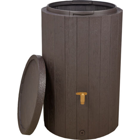 Graf – Réservoir d'eau de pluie 220L brun imitation bois – Plastique recyclé résistant aux UV – Robinet Aqua Quick inclus – Collecteur filtrant