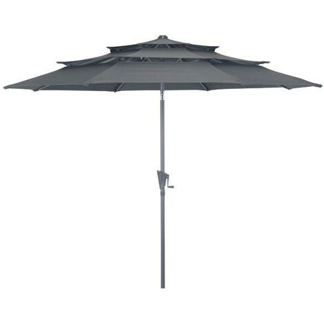 PROLOISIRS Parasol droit en aluminium 3 strates inclinable manivelle 300/6 cm - grey/gris