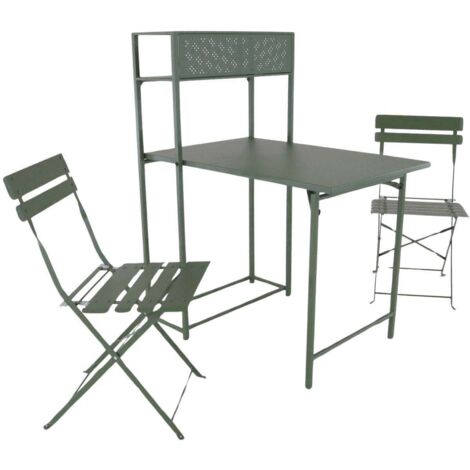 PROLOISIRS Set table avec 2 chaises pliantes Balcon en acier - vert (1/4)