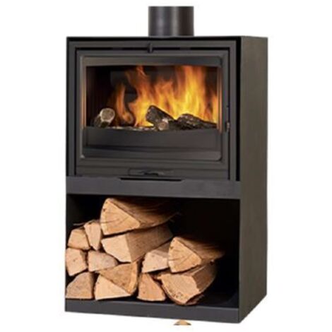 Godin – Poêle à bois avec habillage fonte et acier émaillé gris argent – Combustion haute performance – Raccordement 150/153 mm – 362115CGRISARG