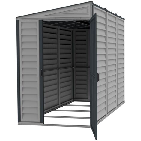Abri de jardin résine 4x8m – Panneaux en uPVC renforcé – Hauteur 1,87m – Kit de fondation inclus – Protection contre intempéries – Duramax
