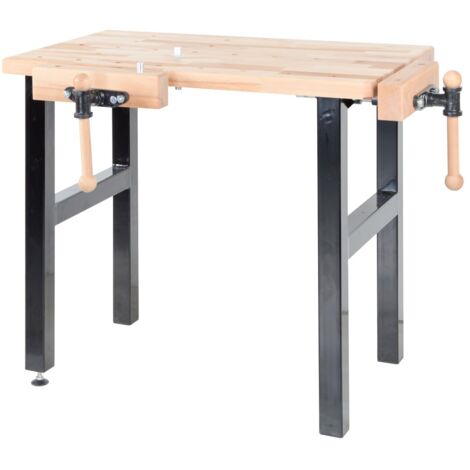 AUTRES Établi de bricolage 1000 mm avec 2 étaux - Plateau hêtre massif et pieds acier (1/2)