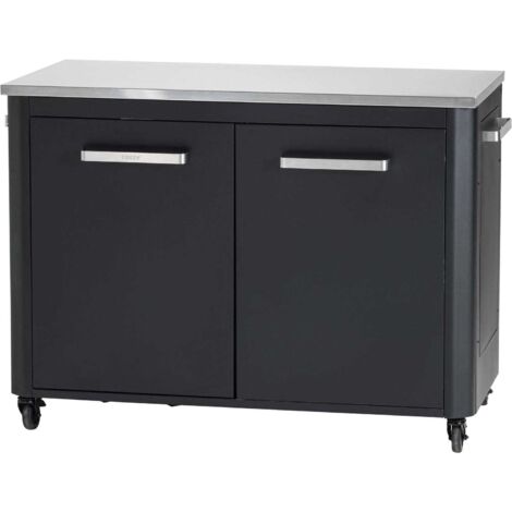 Cuisine extérieure double 2 portes – Acier inoxydable – Plateau 120.1 x 60.1 cm – 4 roulettes 75 mm – Poubelle intégrée (1/4)