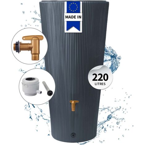Garantia – Récupérateur d'eau de pluie 220 L – Cuve en polyéthylène recyclé – Hauteur 120 cm – Diamètre 58 cm – Système de filtration intégré