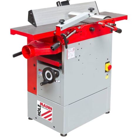 Holzmann – Dégauchisseuse-raboteuse 1500W – 400V / 3 – Guide en aluminium inclinable à 45º – Tables en fonte pivotantes – Réglage hauteur avec volant
