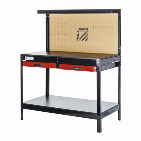 Holzmann – Établi d'atelier avec panneau outils et tiroirs – Structure robuste en tôle – Plan de travail MDF 121x61cm – Capacité 100kg (1/5)
