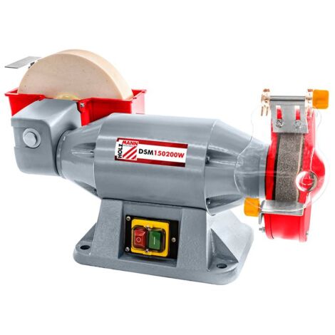 Holzmann – Touret à meuler 520W DSM150200W – 230V – Meule à affûter 200mm et meule abrasive 150mm – Vitesse 134/2950 tr/min pour affûtage précis