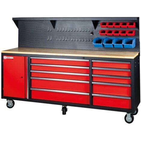 Holzmann – Servante d'atelier roulante avec 6 tiroirs – Charge maximale 950 kg – Grand plan de travail en bois d'hévéa 2115 x 470 x 25 mm – Roues avec frein (1/5)