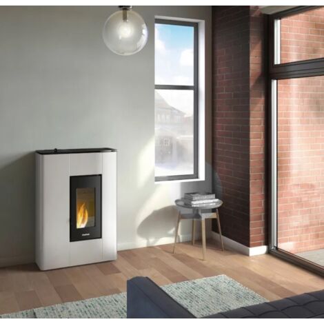 Freepoint – Poêle à granulés étanche Atrium 5 Blanc – Puissance 5 kW – Sortie des fumées Ø 80 mm – Dimensions 64,5 x 27,7 x 94 cm – Classe A+