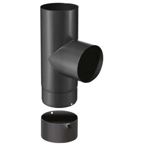 Joncoux – Té à 90° avec tampon intégré – Acier émail noir mat – Ø125 mm – Épaisseur 0,7 mm – Raccord fumisterie pour appareils bois
