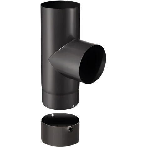 Joncoux – Coude T 90° avec tampon – Émail noir mat – Ø150 mm – Acier résistant haute température – Pour systèmes de chauffage bois