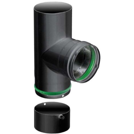 Coude T 90° avec tampon – Émail 0.7MM noir – Ø80 – Raccord pour poêles à granulés – Avis Technique DTA N°14/16-2221 – Isotip Joncoux (1/3)