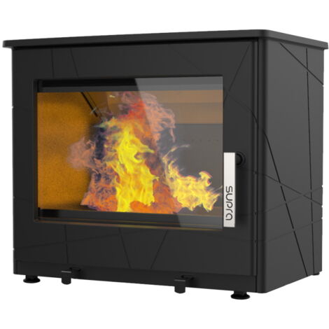 Supra – Poêle à bois 8,7 kW en fonte – Double combustion – Vision du feu 60 cm – Évacuation des fumées arrière ou dessus – Flamme verte 7 étoiles