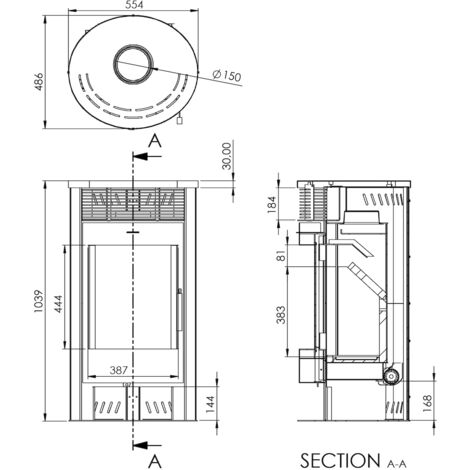 EIDER BIOMASA Poêle à bois - modèle Elide Ventilée - 6,3 kW - jusqu'à 140 m³ - H.102 x l.56 x P.49 cm - Classe énergétique A