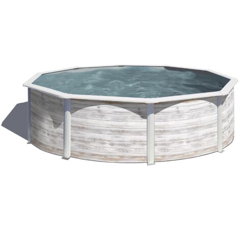 GRE – Piscine hors sol ronde acier Ø3,20m x H: 1,22m – Imitation bois – Volume 7,41m³ – Filtration à sable 4m³/h (1/5)