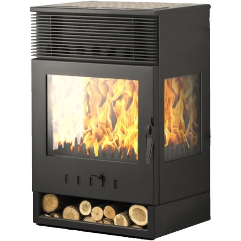 Poêle à bois ventilé Tokio – Puissance 12,84 kW – Capacité jusqu'à 290 m³ – Dimensions H.97 x L.61 x P.52 cm – Classe énergétique A