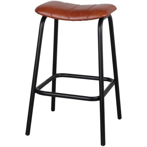 AUTRES Tabouret avec un style industriel, structure en tubes d’acier finition noir et assise en cuir - modèle 074 - marron (1/4)