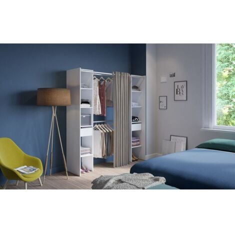 SANS MARQUE Kit dressing avec rideau blanc mat Star 2 H.200 x l.182,2 x P.49.9 cm