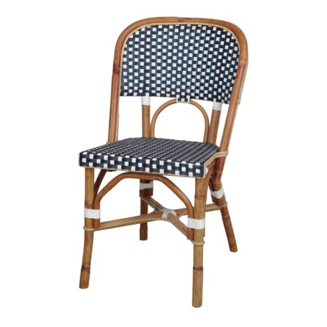 Chaise bistrot en rotin bleu – Hauteur d’assise 46 cm – Dimensions 48 x 54 x 87 cm – Matériaux synthétiques et rotin naturel (1/5)