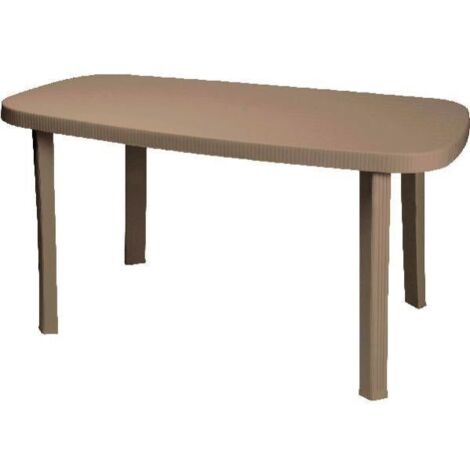 Idroweb – Table de jardin ovale en résine gris tourterelle 140x80x72 cm – 6 places – Bord 6 cm – Non pliable – Trou de parasol non inclus (1/3)