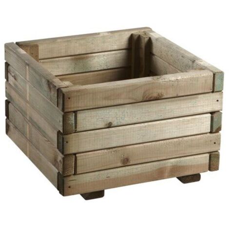 Forest Style – Jardinière en bois de pin rustique 40x40x27cm – Traitement autoclave classe III – Pour extérieur – Aspect naturel avec nœuds - 40X40Xh27Cm (1/5)