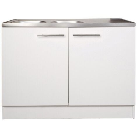 Meuble sous évier 2 portes blanc 120cm – Panneau de particules mélaminé – Hauteur 86cm – Profondeur 60cm – Garantie 2 ans