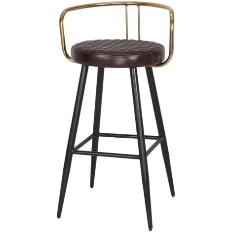 AUTRES Tabouret haut en cuir avec un style Mid Century et structure en tubes d’acier - modèle 075 - marron (1/5)