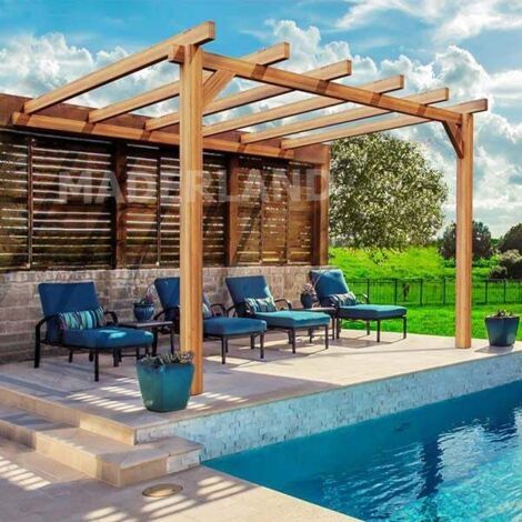 Pergola adossée en bois lamellé-collé 300 x 300 cm – Protection solaire durable – Montage facile avec visserie incluse – Maderland (1/5)