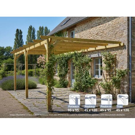 Pergola adossée en bois massif Narbonne 600 x 420 cm - Maderland