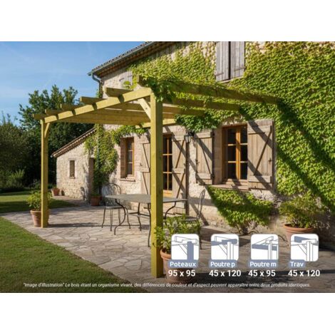 Pergola adossée en bois massif Narbonne 420 x 300 cm - Maderland (1/4)