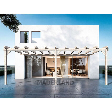MADERLAND Pergola en bois adossée - modèle SEVILLA - 400 x 400 cm (1/3)