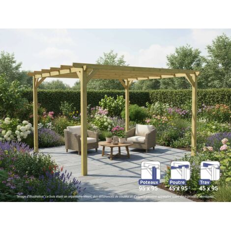 MADERLAND Pergola en bois autoportante - modèle BARCELONA - 420 x 420 cm (1/4)